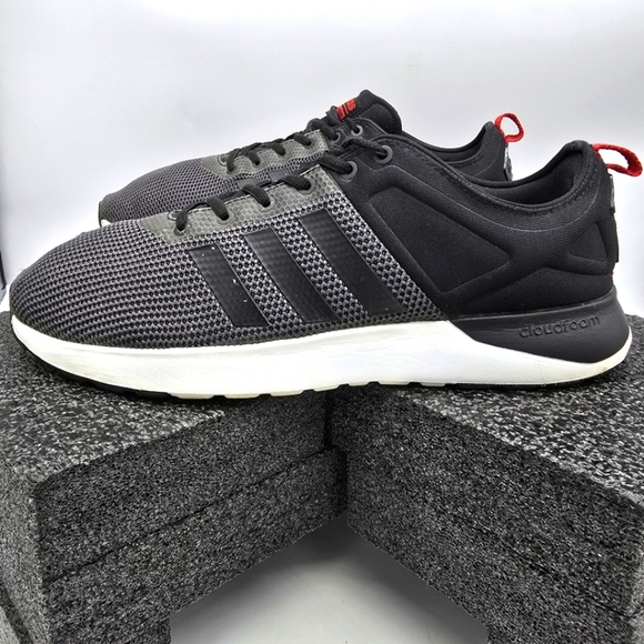Adidas Shoe Men's 13 Black and Gray Mesh Athletic Sneakers Red Accents - Picture 1 of 9